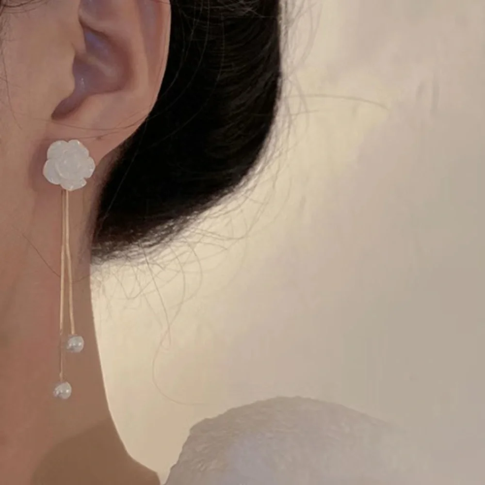 Pearl Flower Gold 18k plated drop long earrings